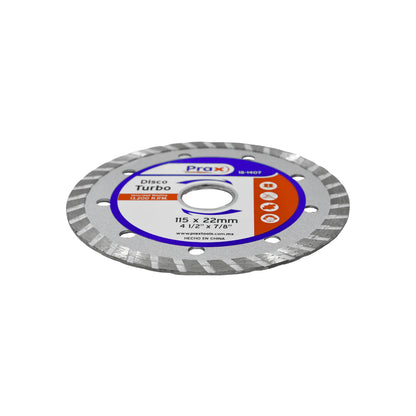 Disco de diamante turbo Prax de 4-1/2 pulgadas 115x22mm para corte rápido de concreto y piedra.
