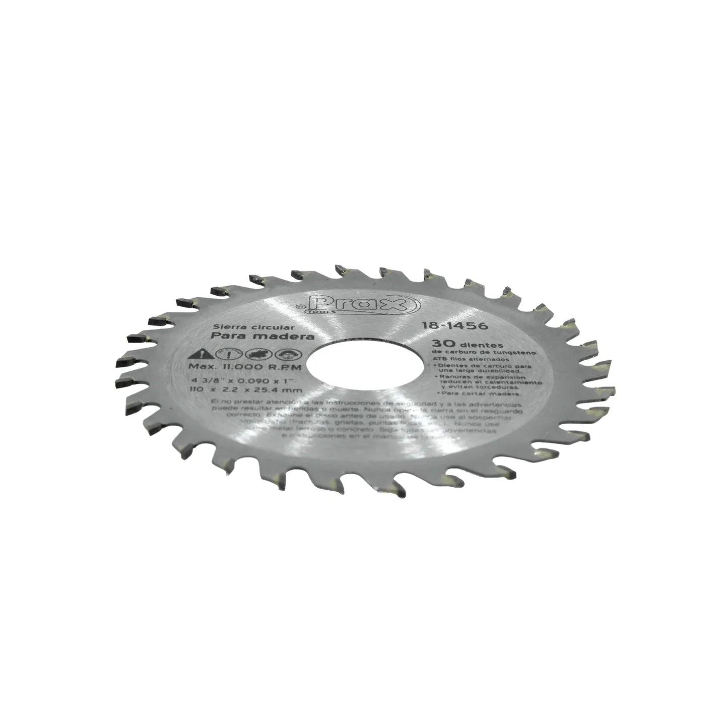 Disco sierra circular 4 3/8" de 30 dientes para madera Prax 18-1456