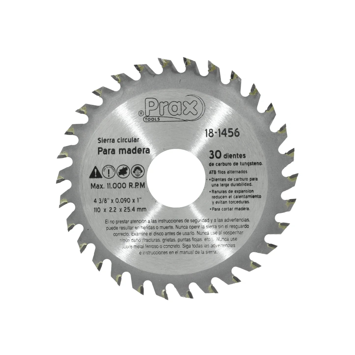 Disco sierra circular 4 3/8" de 30 dientes para madera Prax 18-1456