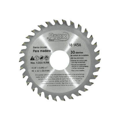 Disco sierra circular 4 3/8" de 30 dientes para madera Prax 18-1456