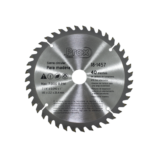 Disco sierra circular 7 1/4" de 40 dientes para madera Prax 18-1457