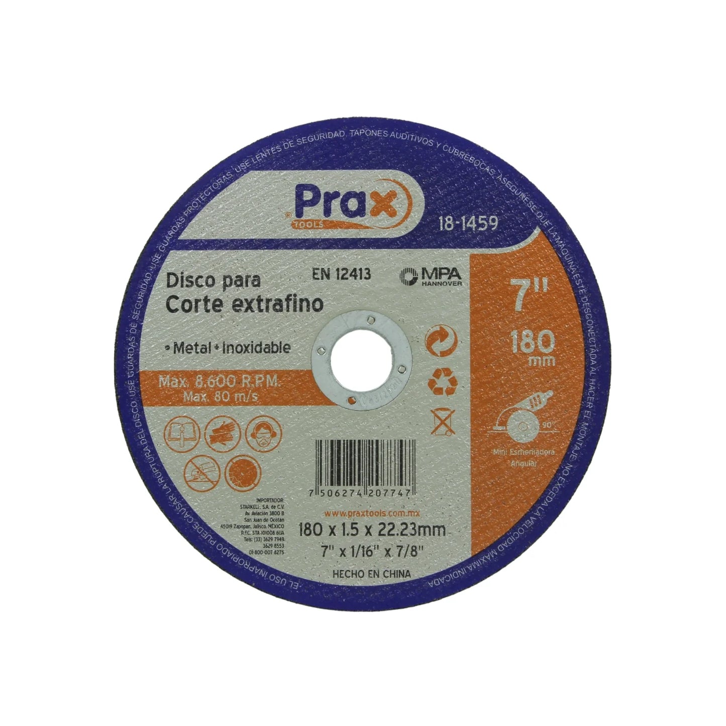 Disco 7 1/4" corte metal Prax 181459 extra fino