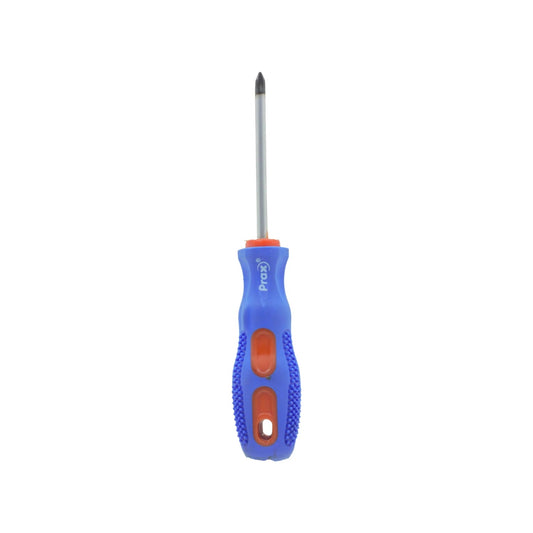 Desarmador de cruz Prax 3/16x3 con mango ergonómico azul y naranja