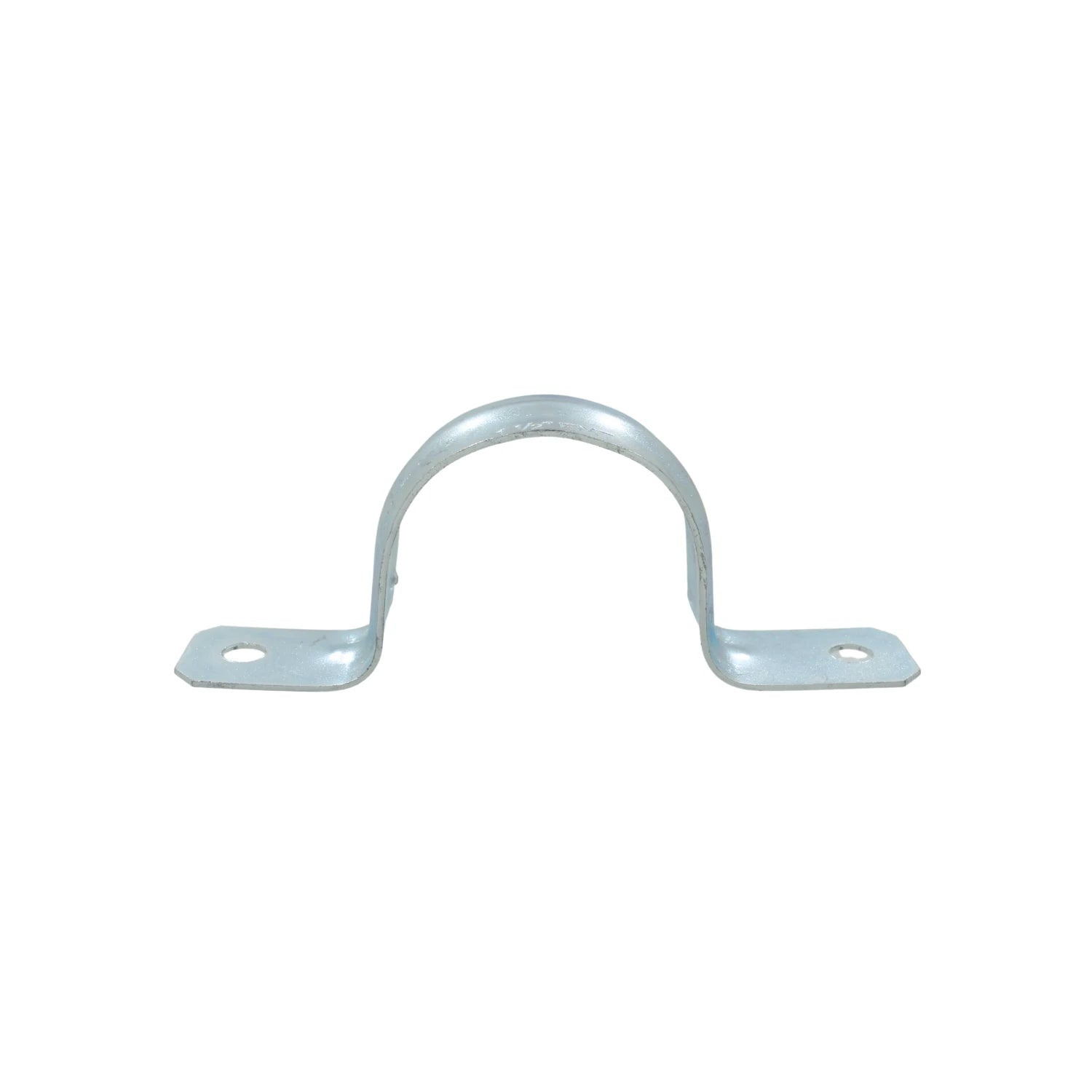 Abrazadera omega metálica de 1 1/2 pulgada para fijación de tuberías, con dos orificios, acabado galvanizado.
