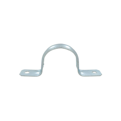 Abrazadera omega metálica de 1 1/2 pulgada para fijación de tuberías, con dos orificios, acabado galvanizado.