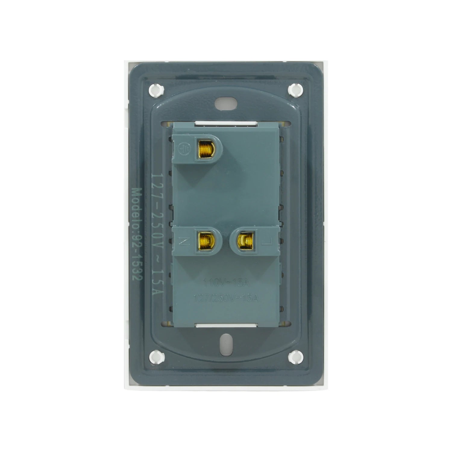 Placa de tomacorriente doble 127-250V 15A gris oscuro y blanco