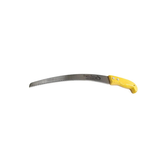 Serrucho de poda curvo Super Caiman con hoja de acero y mango ergonómico color amarillo para jardinería