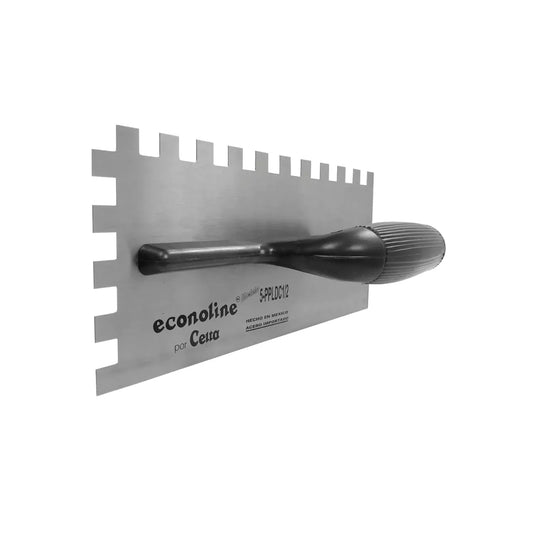 Llana dentada Econoline para cerámica con mango de plástico negro y hoja de acero rectangular para aplicación de pegamento