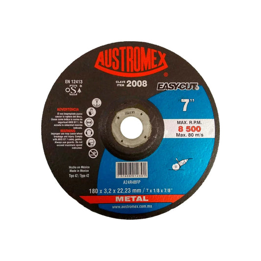 Disco de corte Austromex 7" (180mm) Easycut para metal, abrasivo 8500 RPM