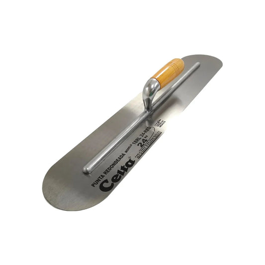 Llana lisa Celta de acero inoxidable con punta redondeada, mango de madera, 24 pulgadas para albañilería