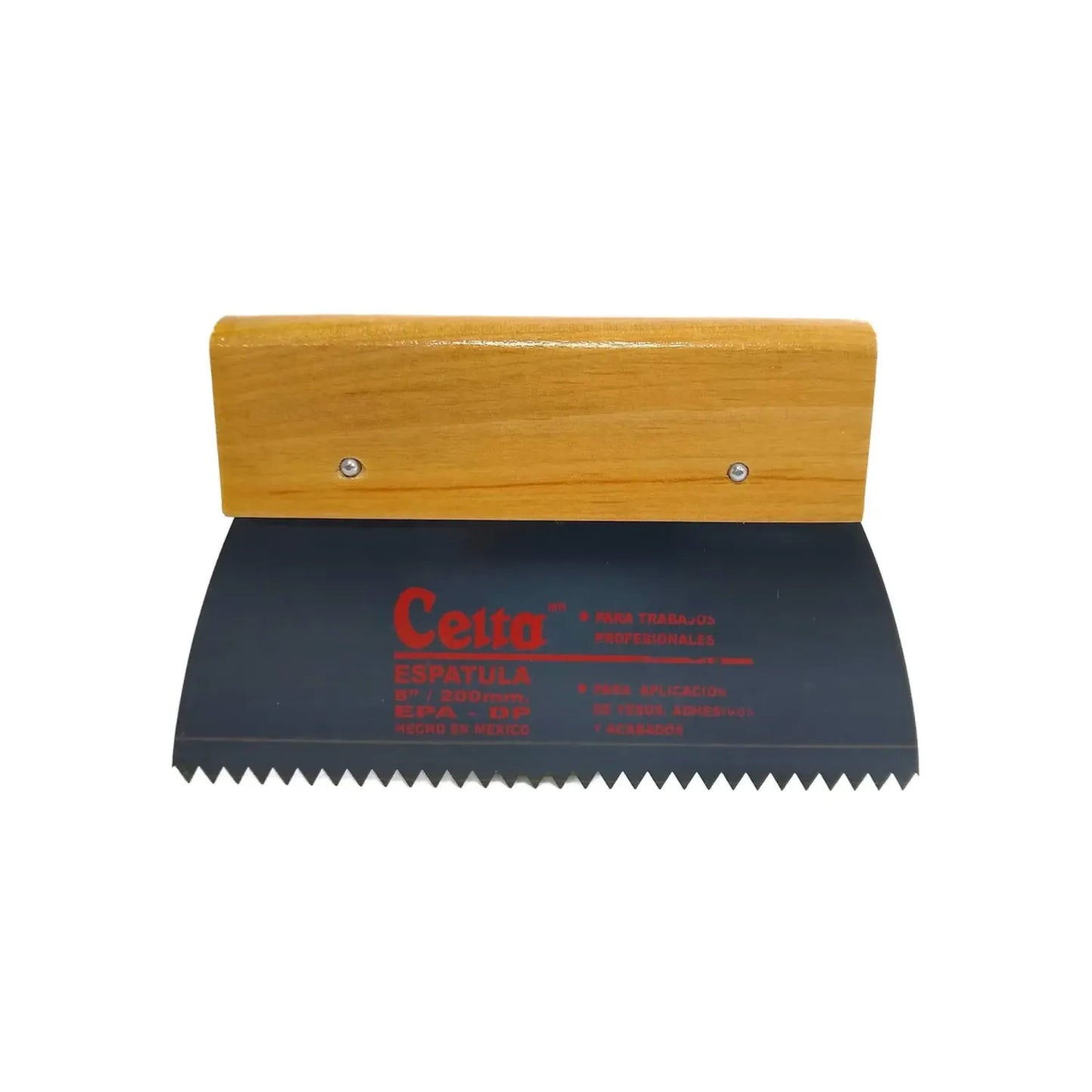 Espátula dentada Celta 8 pulgadas 200mm con mango de madera para aplicación de adhesivos y yeso
