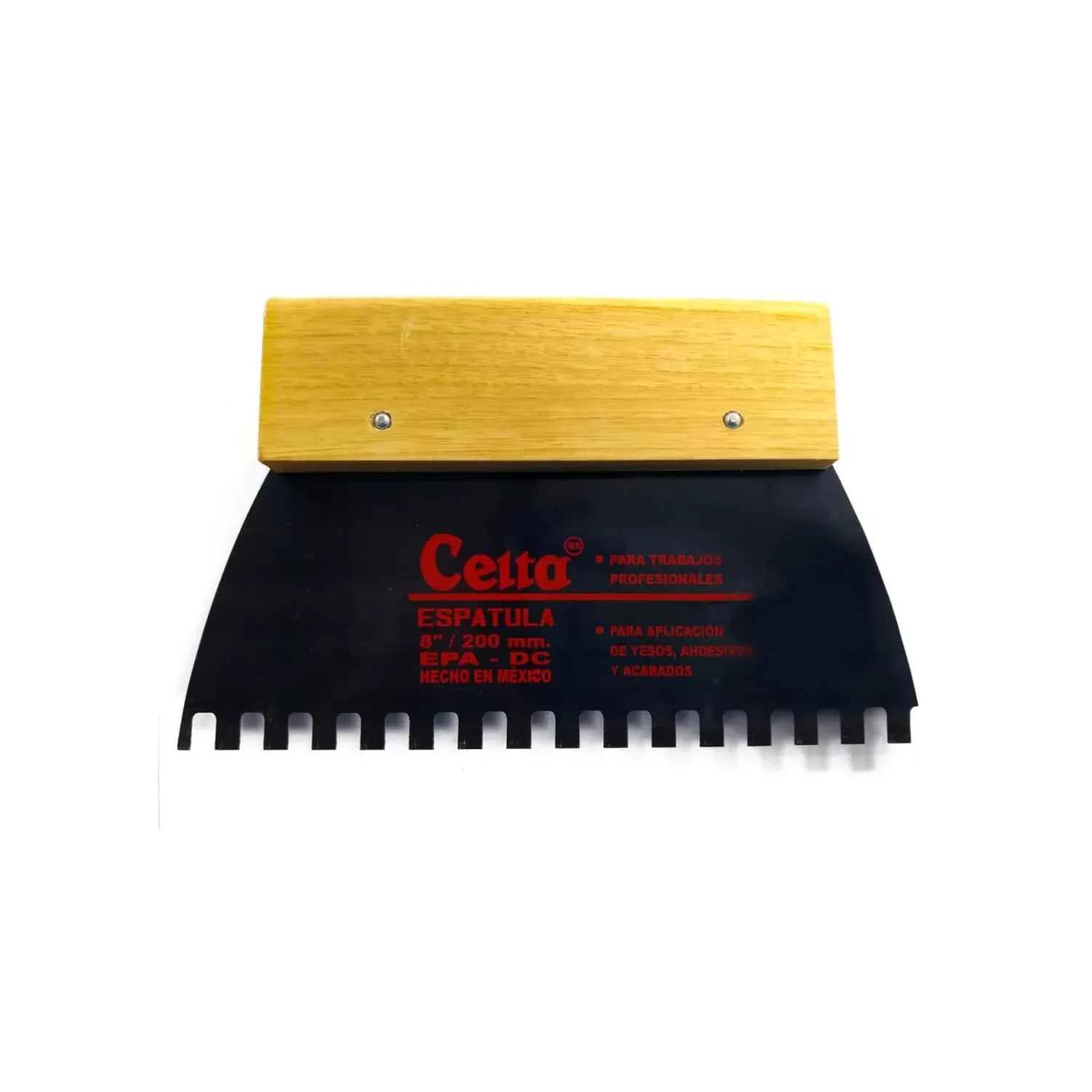 Espátula dentada Celta 8 pulgadas 200 mm con mango de madera para aplicación de yeso y adhesivos en acabados profesionales