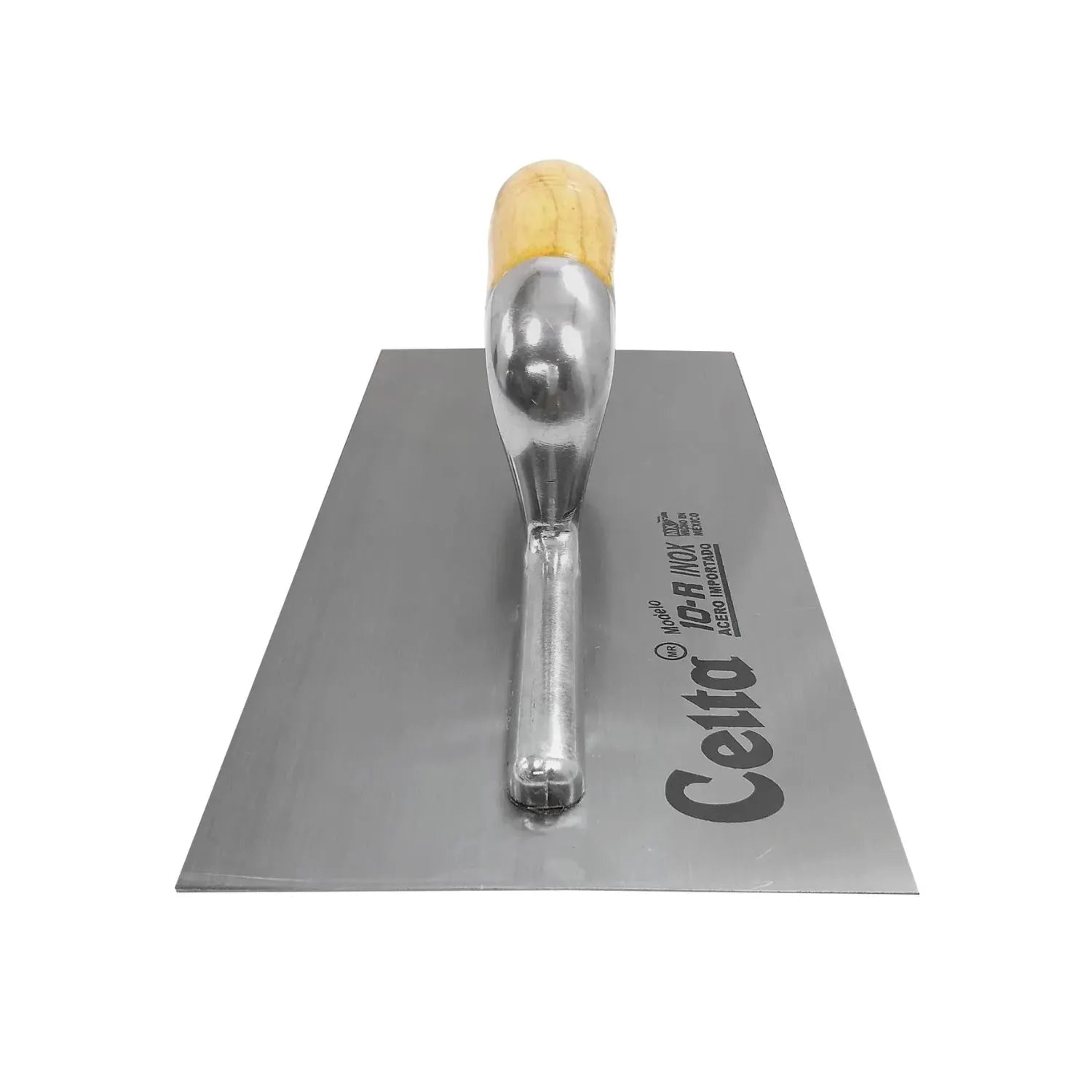Llana de acero inoxidable Celta modelo 10-R con mango de madera, herramienta para albañilería y acabados de construcción