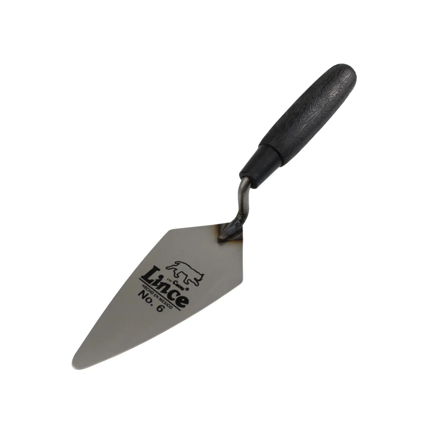 Cuchara de albañil Lince No. 6 de acero con punta triangular y mango de madera ergonómico para acabados en construcción