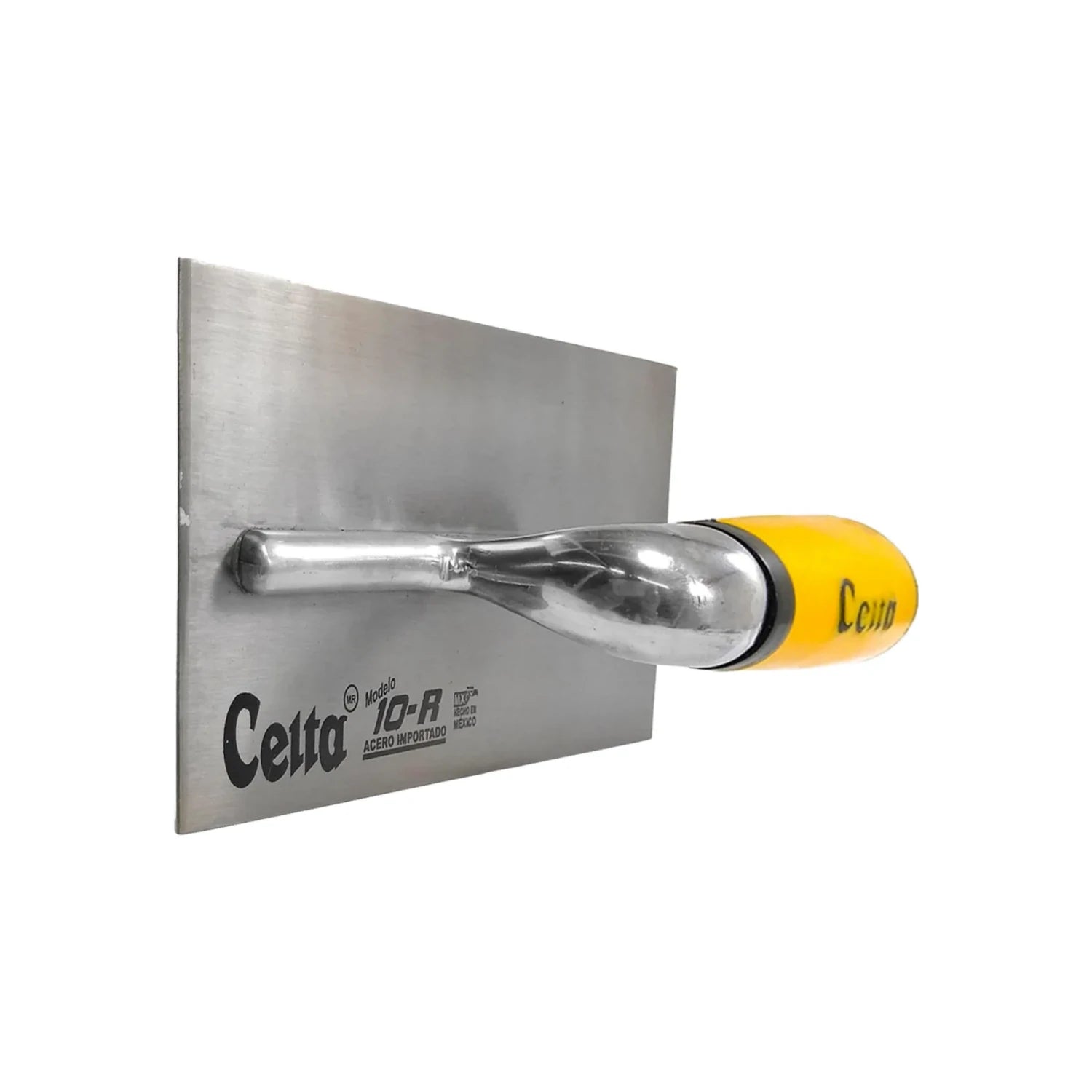 Llana lisa Celta 10-R de acero importado con mango ergonómico amarillo para yeso y mortero