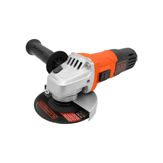 Esmeriladora angular Black+Decker naranja y negra, 650W, con disco de 4 1/2 pulgadas para corte de metal y acero