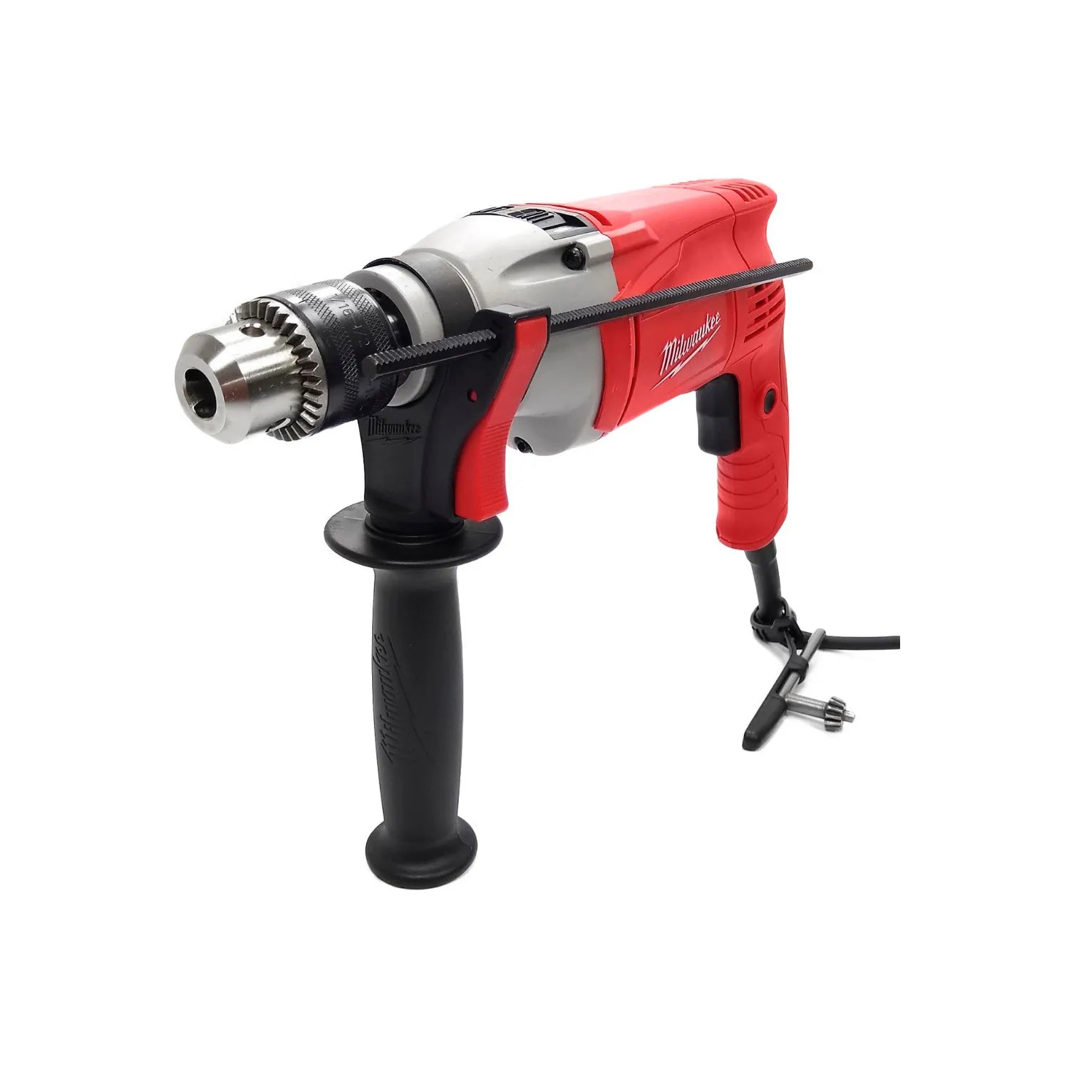 Rotomartillo Milwaukee eléctrico rojo/gris 1/2 pulgada con cable, mango auxiliar y broquero de llave