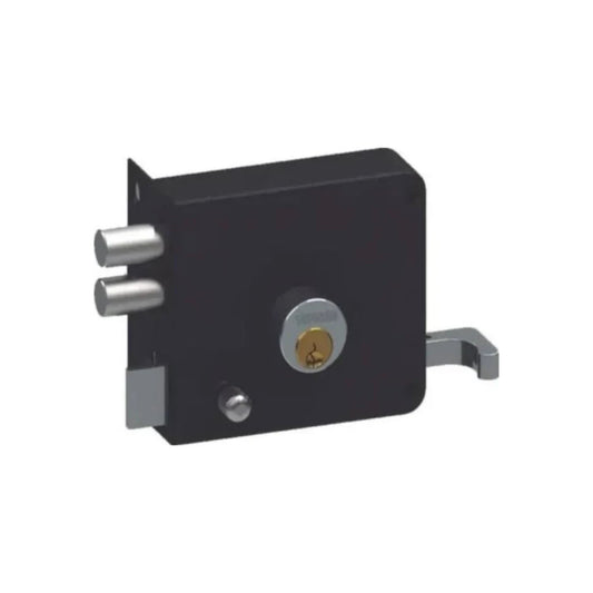 Cerradura de sobreponer negra para puerta, con doble pasador de seguridad y pestillo lateral, cilindro de llave