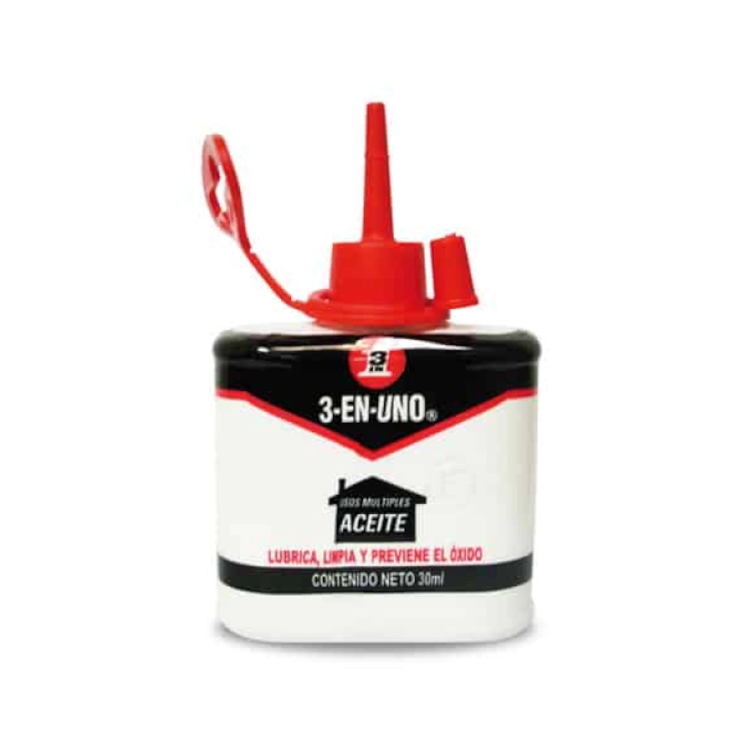 Aceite lubricante 3-EN-UNO multiusos 30ml para proteger, limpiar y prevenir óxido en herramientas.