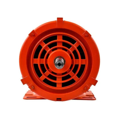 Motor eléctrico naranja para uso general, con eje expuesto y base de montaje.