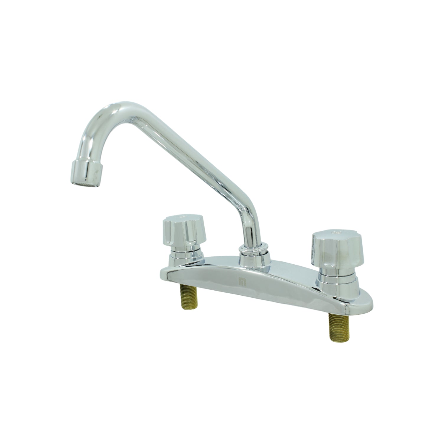 Mezcladora de fregadero cromada con dos manijas, estilo cuello de ganso
