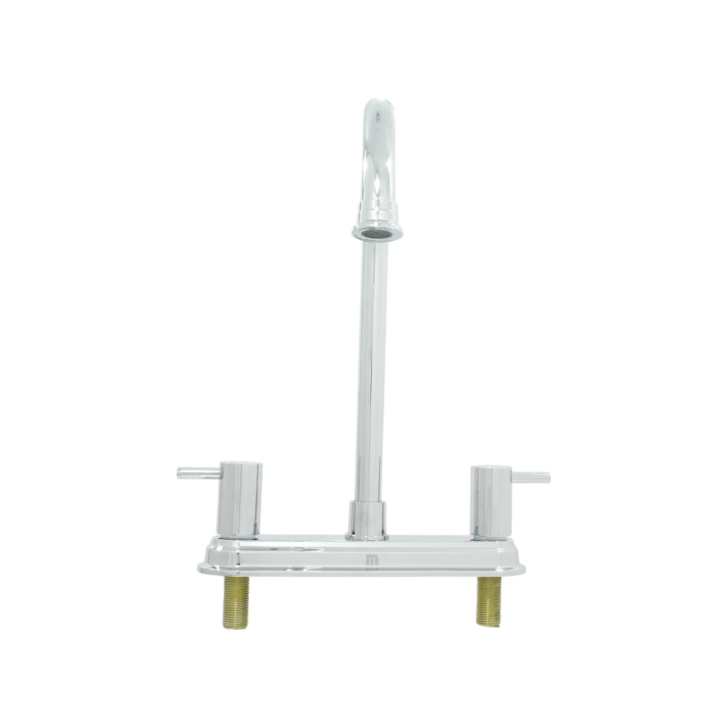 Mezcladora para fregadero bimanual, acabado cromado brillante con manijas de palanca y caño alto