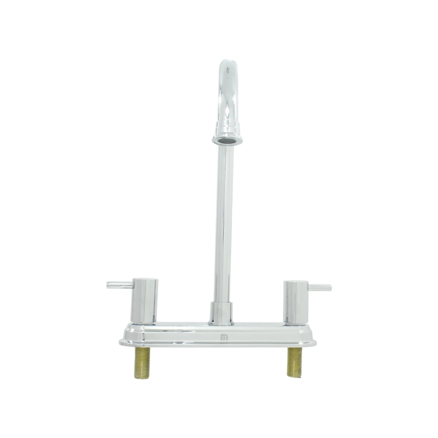 Mezcladora para fregadero bimanual, acabado cromado brillante con manijas de palanca y caño alto