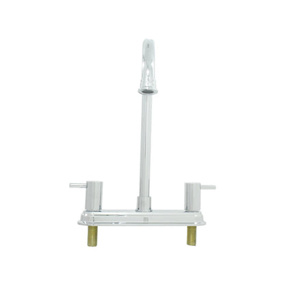 Mezcladora para fregadero bimanual, acabado cromado brillante con manijas de palanca y caño alto