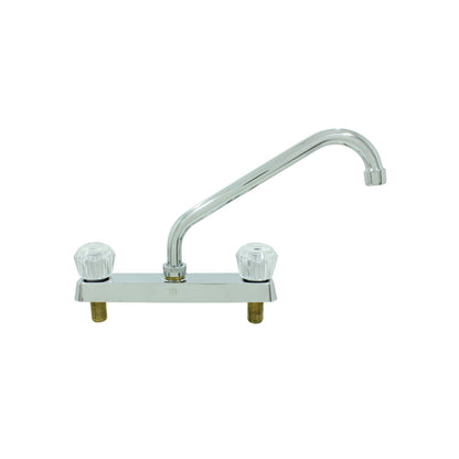 Mezcladora de fregadero doble maneral cromada, cuello de ganso, perillas acrílicas transparentes para cocina