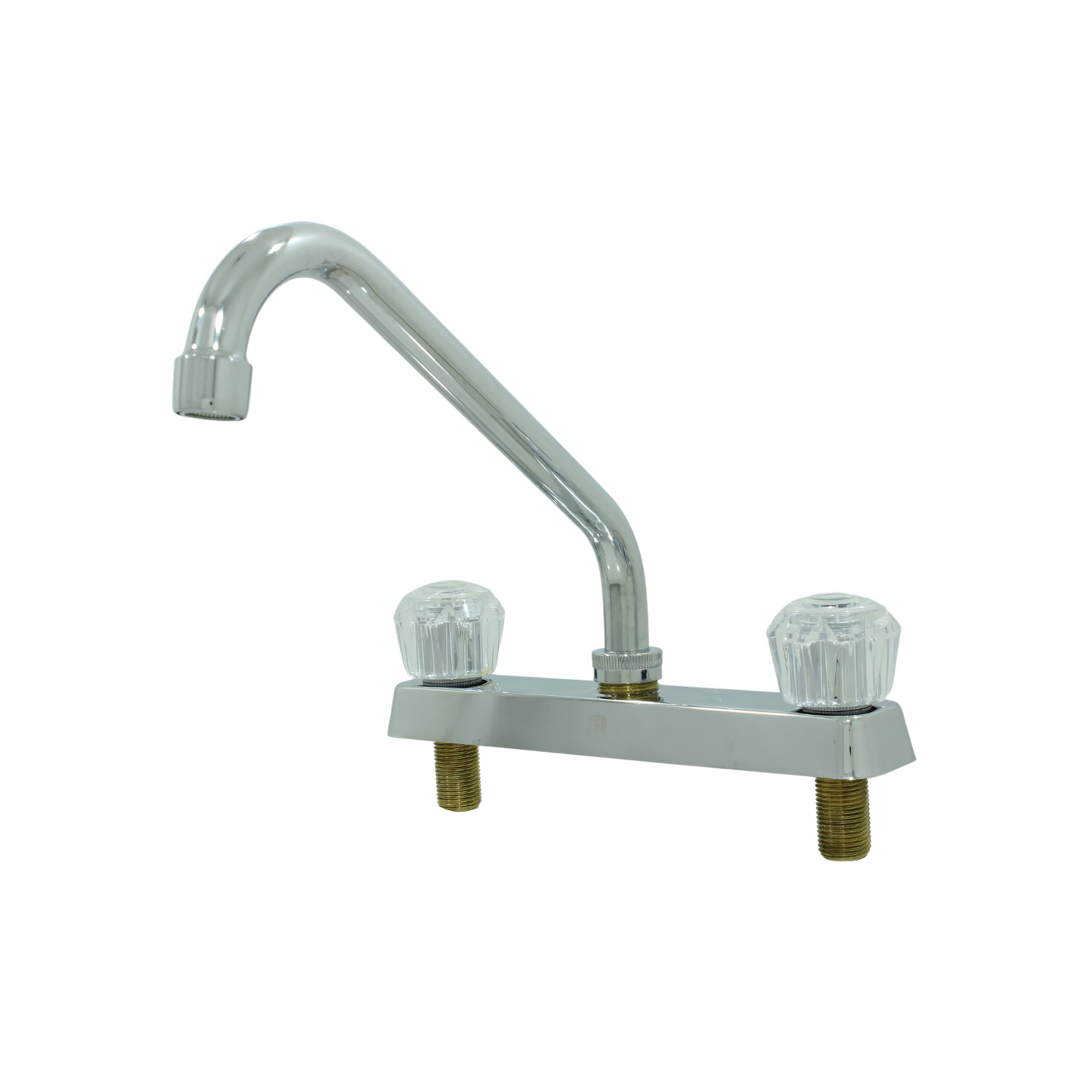 Mezcladora cromada para fregadero, doble maneral acrílico, grifo cuello de ganso