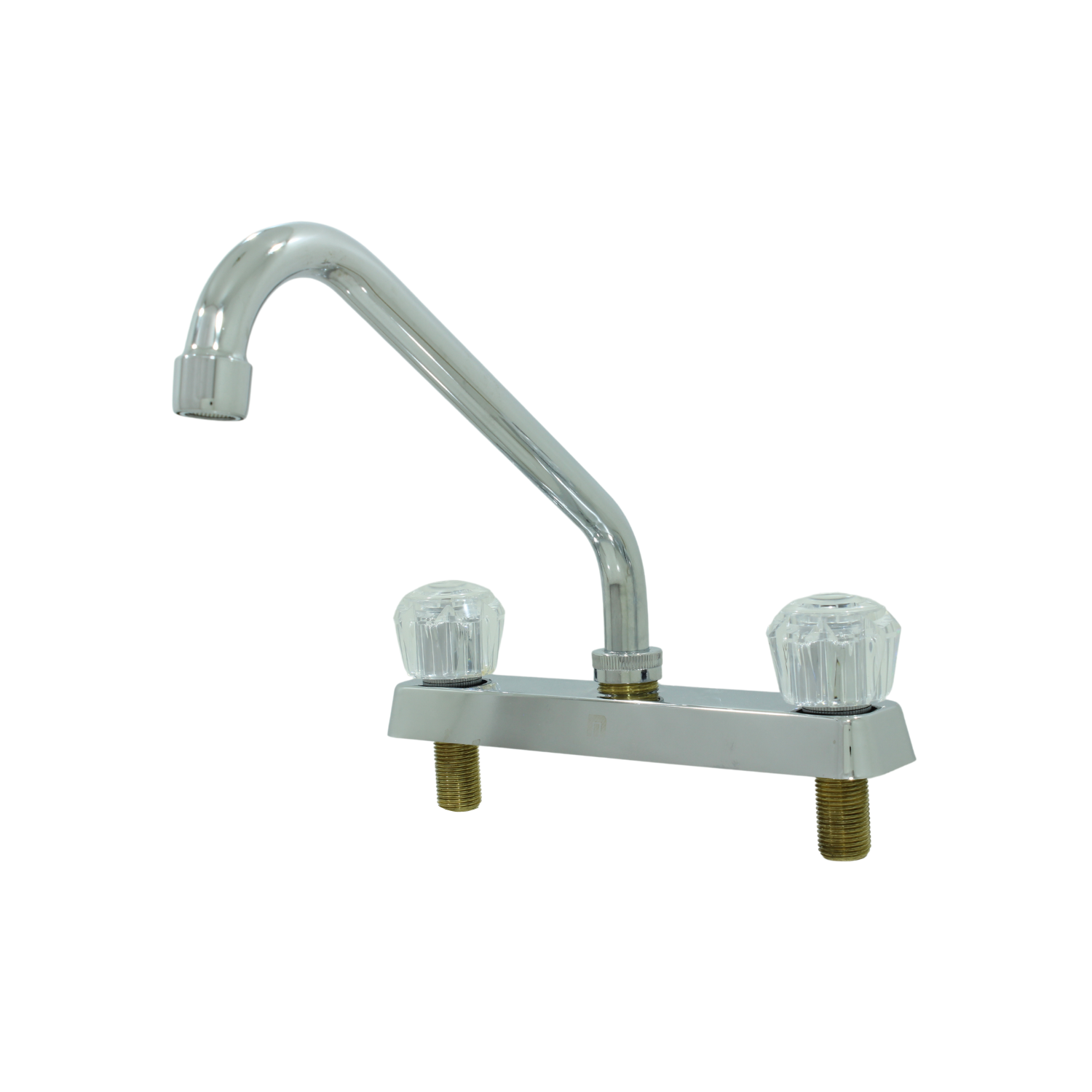 Mezcladora cromada para fregadero, doble maneral acrílico, grifo cuello de ganso