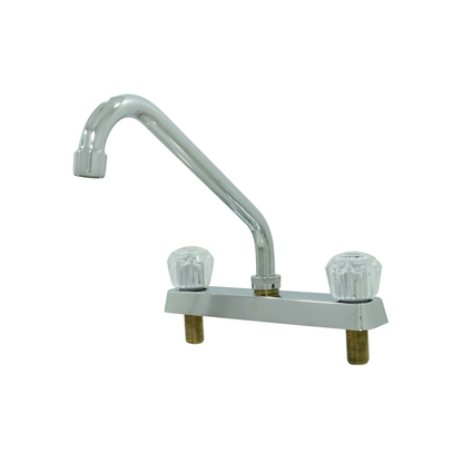 Mezcladora cromada para fregadero, doble maneral acrílico, grifo cuello de ganso