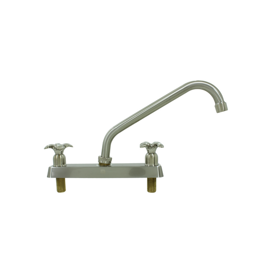 Mezcladora para fregadero doble mando con cuello de ganso, acabado níquel cepillado