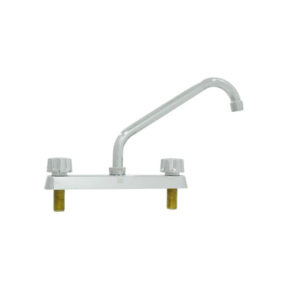 Mezcladora de fregadero para cocina, doble maneral con cuello alto, acabado cromado brillante, para tarja.