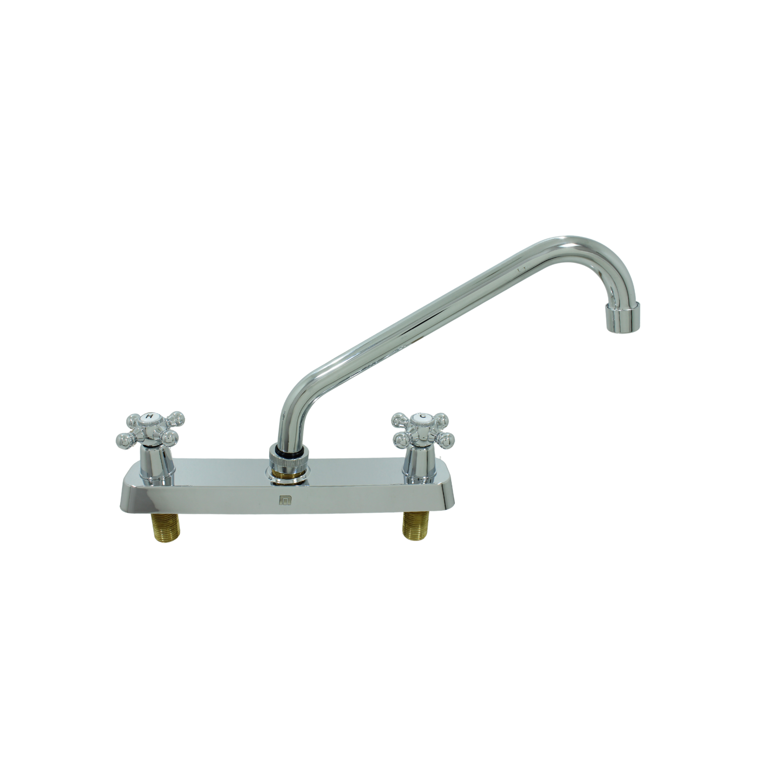 Mezcladora de fregadero de cocina cromada, cuello alto y manerales de cruz dobles