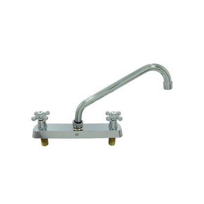 Mezcladora de fregadero de cocina cromada, cuello alto y manerales de cruz dobles