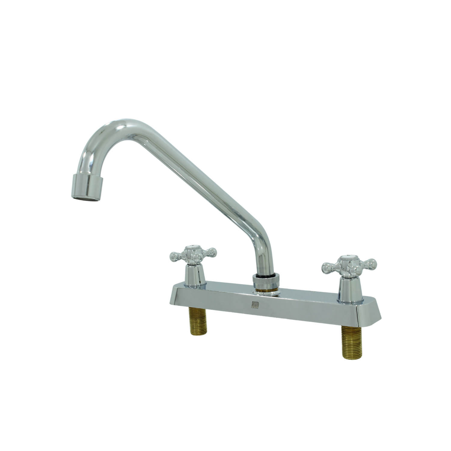 Mezcladora para fregadero cromada con dos manijas de cruz y cuello alto
