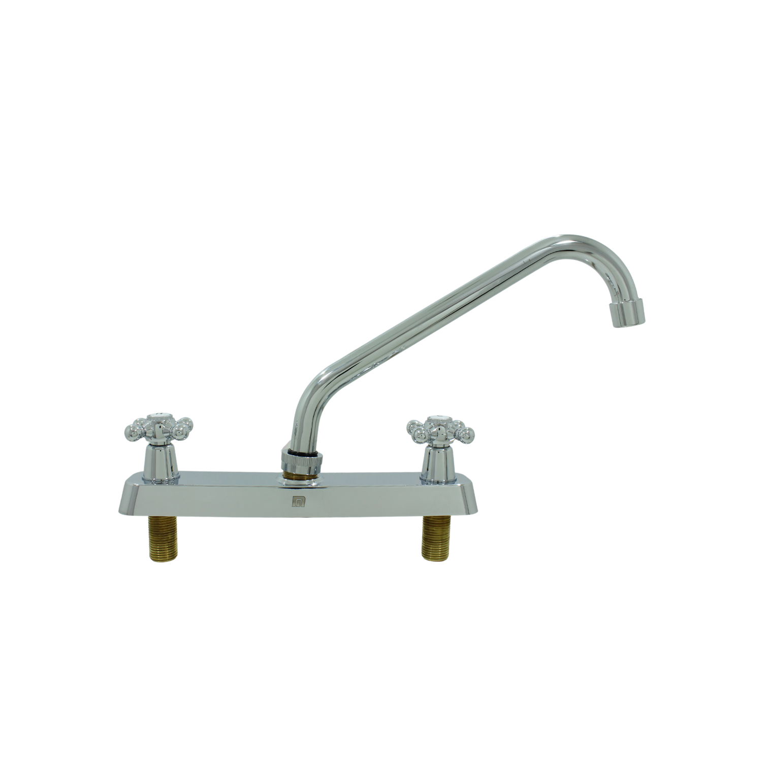 Mezcladora bimando para fregadero de cocina, acabado cromado, con manijas de cruz y cuello de ganso.