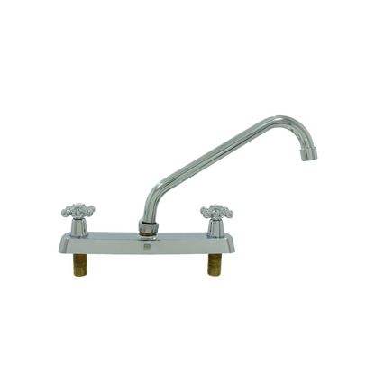 Mezcladora bimando para fregadero de cocina, acabado cromado, con manijas de cruz y cuello de ganso.