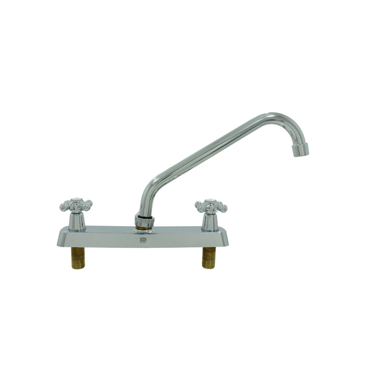 Mezcladora bimando para fregadero de cocina, acabado cromado, con manijas de cruz y cuello de ganso.