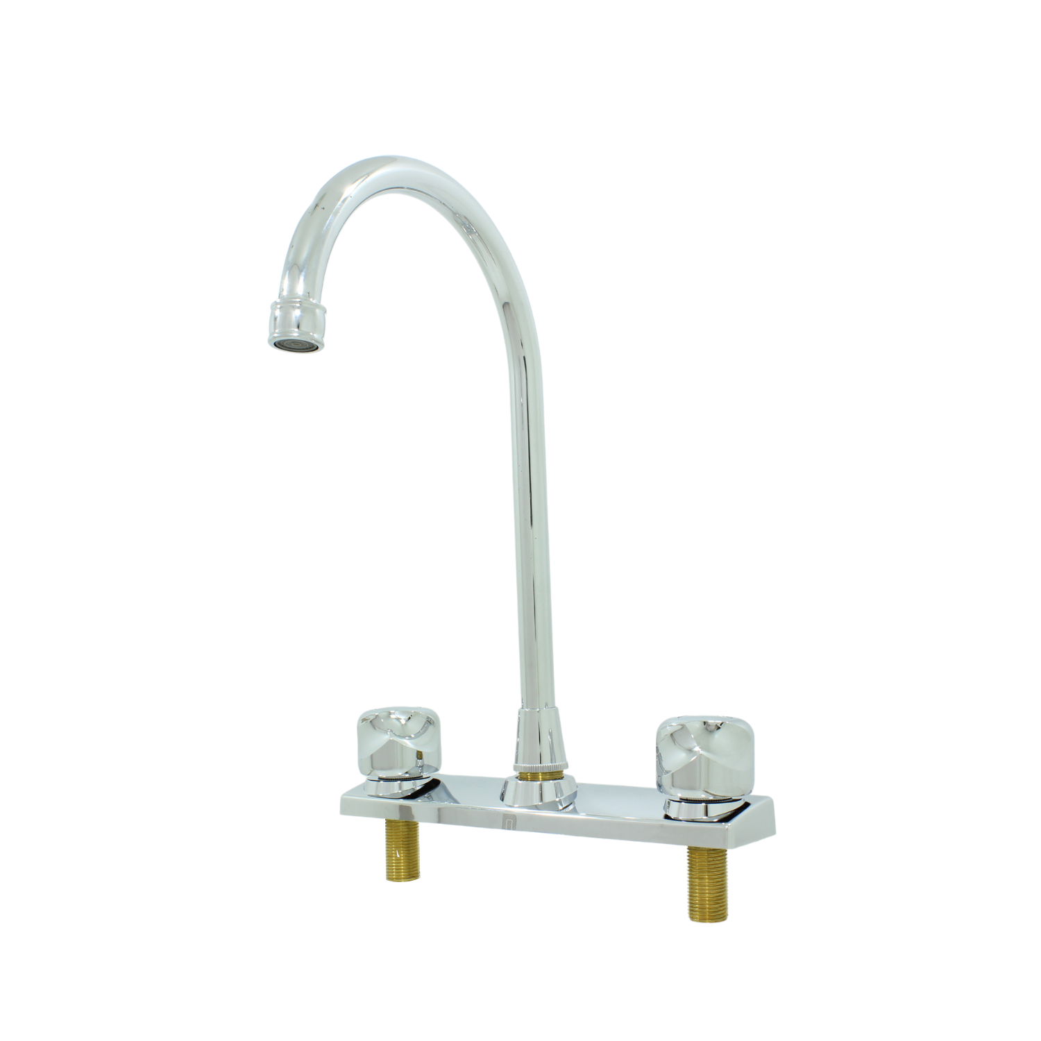 Mezcladora de cocina cromada para fregadero con caño alto curvo y dos manijas