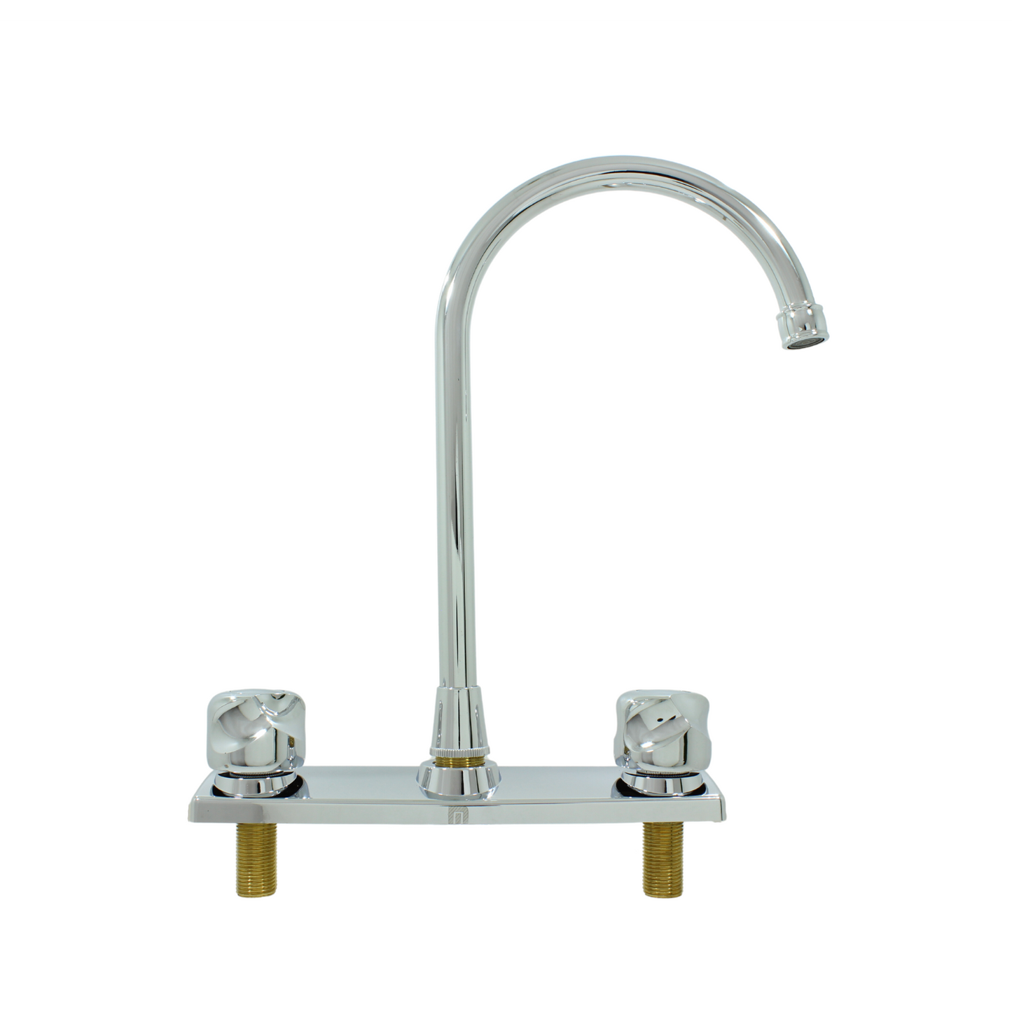 Mezcladora para fregadero cromada, cuello alto con dos manijas, instalación sobre cubierta.