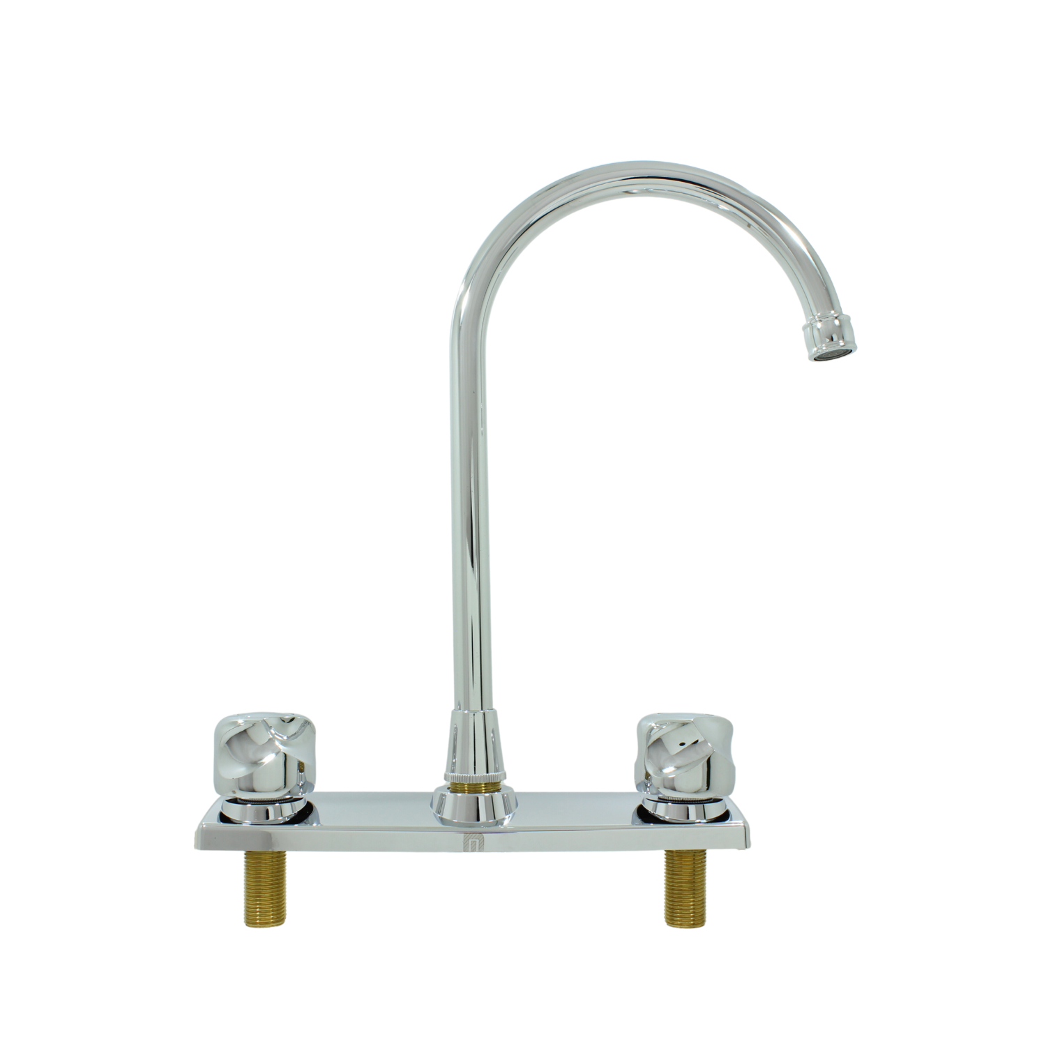 Mezcladora para fregadero cromada, cuello alto con dos manijas, instalación sobre cubierta.