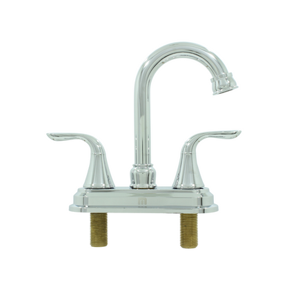 Mezcladora de lavabo con dos manijas de palanca, acabado cromo brillante, para instalación en 4 pulgadas.