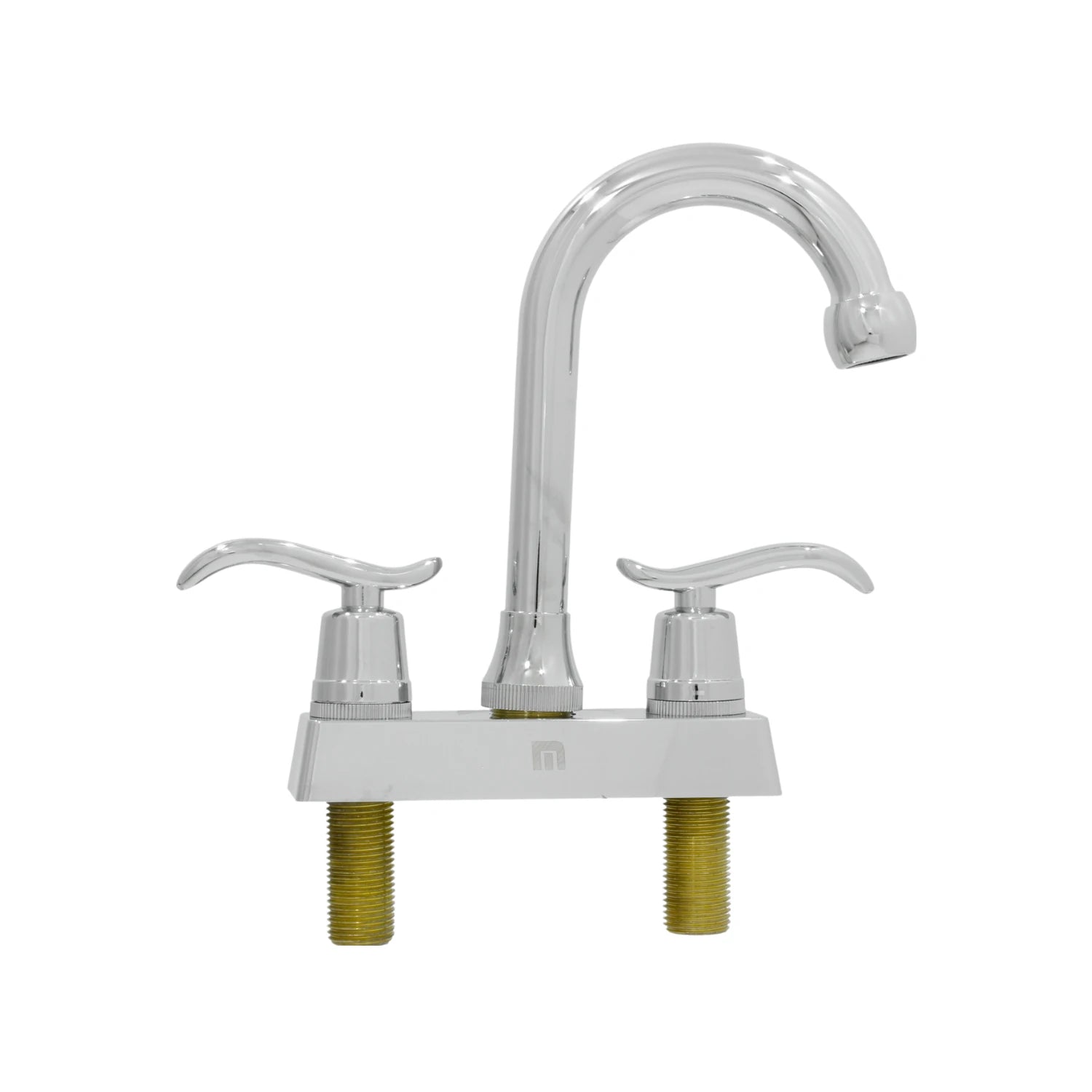 Mezcladora para lavabo de baño cromada brillante, dos manijas estilo palanca, caño cuello de ganso curvo