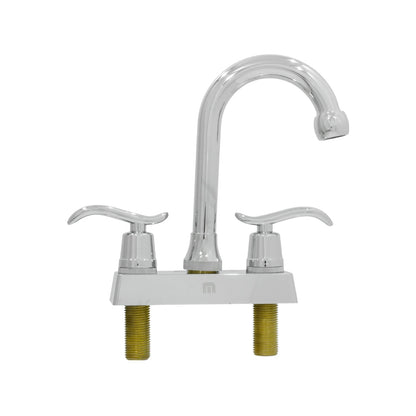 Mezcladora para lavabo de baño cromada brillante, dos manijas estilo palanca, caño cuello de ganso curvo