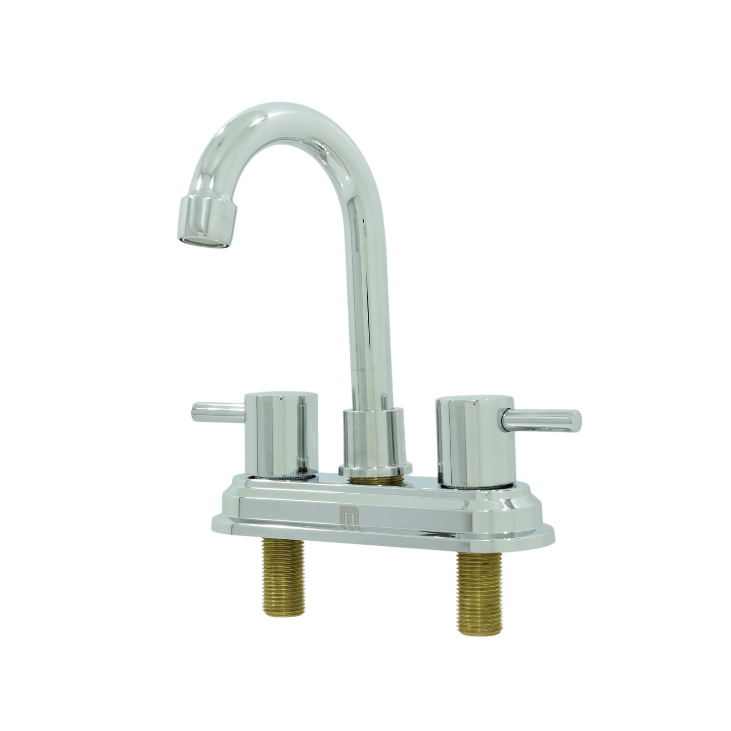 Mezcladora para lavabo cromada doble manija cuello de ganso para baño, instalación en cubierta