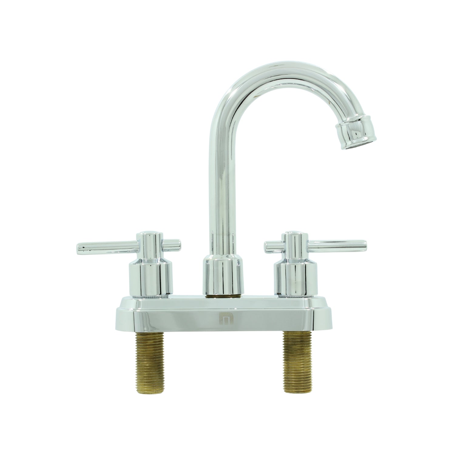 Mezcladora de lavabo cromada, doble maneral tipo cruz, pico de ganso, para instalación de 2 orificios.