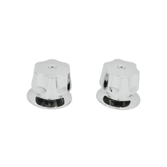 Par de manerales cromados para regadera o grifo de baño, acabado brillante y diseño hexagonal.