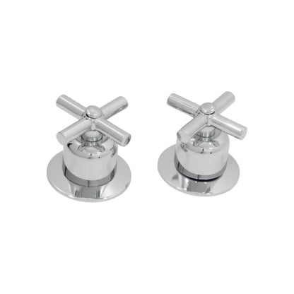 Par de manerales de grifo cromados con diseño de cruz para regadera, accesorios de baño.